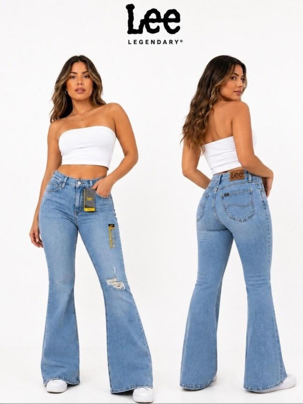 Lee Legendary Flare Mid Rise Women’s 12 Long Light Blue Distressed Jeans